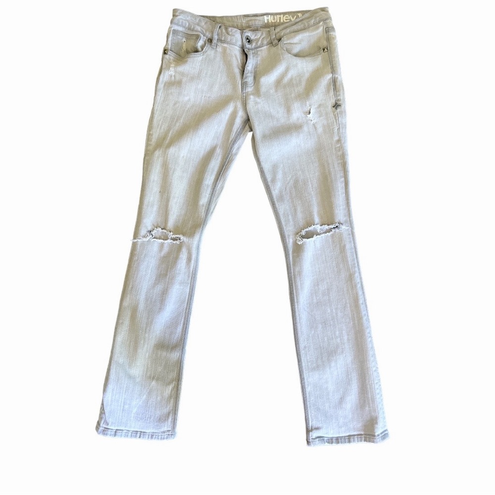 Hurley 70's Skinny Boot Cut Distressed Very Light Wash Jeans. Junior Size 11